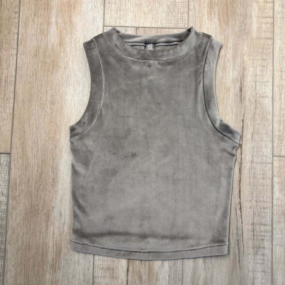 SKIMS Velour Crew Neck Tank Sleeveless Women's Top Size Small, Color Smoke
